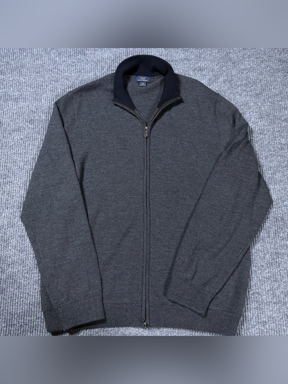 Brooks Brothers 346 Sweater Mens 2XL Gray Merino Wool Mock Neck Full Zip